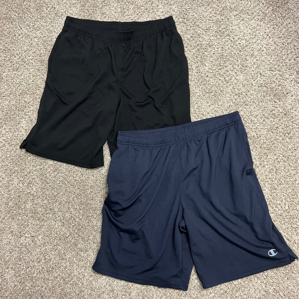 Champion Mens Athletic Shorts 2 Pack Black Navy Blue Mesh Gym XL